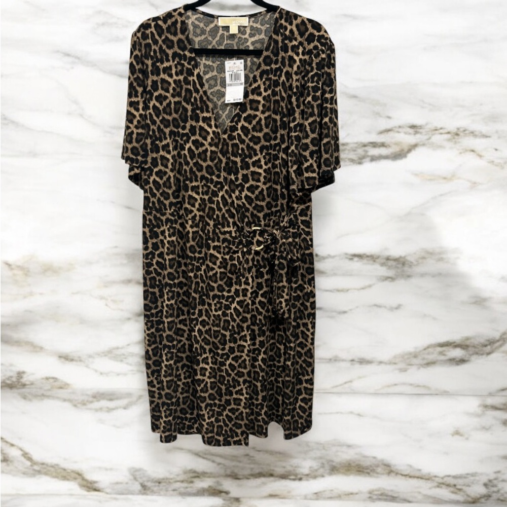 MICHAEL Michael Kors Leopard Print Midi Wrap Dress
